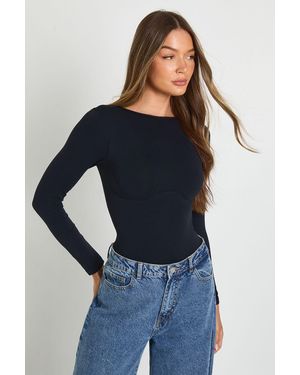 Boohoo Seamless Crew Neck Long Sleeve Bodysuit - Azul