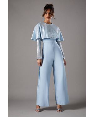 Coast Sequin Cape Jumpsuit - Blue