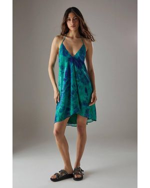 Warehouse Chiffon Halter Mini Sundress - Blue