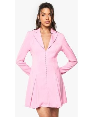 Boohoo Tailored Hook & Eye Detail Cinched Waist Blazer Dress - Pink