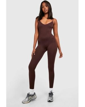 Boohoo Basic Seamless Rib Strappy Unitard - Red