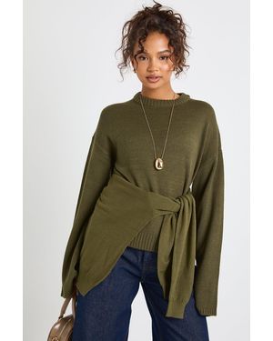 Boohoo Crew Neck Flared Sleeve Knitted Sweater - Green