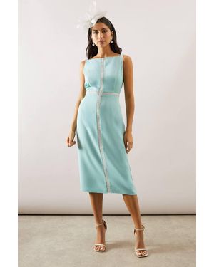 Wallis Beaded Trim Pencil Dress - Blue