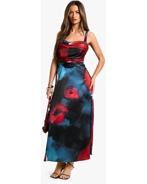 Boohoo Floral Satin Corset Midaxi Dress - Black