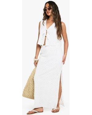Boohoo Crochet Side Split Maxi Skirt - White