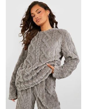 Boohoo Cable Knit Fleece Lounge Sweatshirt - Gray
