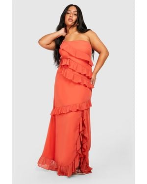 Boohoo Plus Occasion Ruffle One Shoulder Maxi Dress - Red