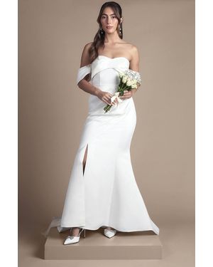 Coast Bardot Twist Structured Satin Maxi Wedding Dress With Fishtail Train - Natural