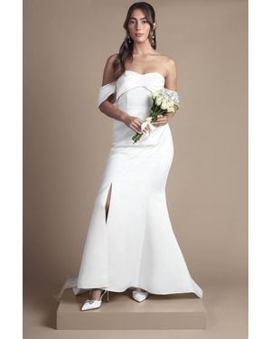 Coast Bardot Twist Structured Satin Maxi Wedding Dress With Fishtail Train - Natural