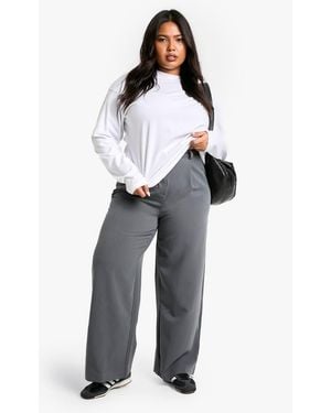 Boohoo Basics Plus Wide Leg Tailored Trouser - White