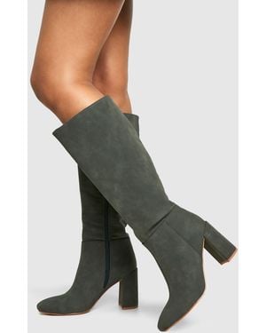 Boohoo Stacked Heeled Knee High Boot - Grey