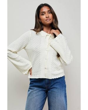 Oasis Trumpet Sleeve Textured Cardigan - Blue