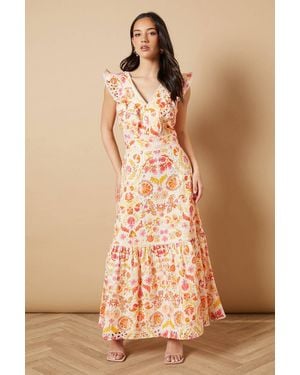 Oasis Broderie Detail V Neck Midi Dress - Natural