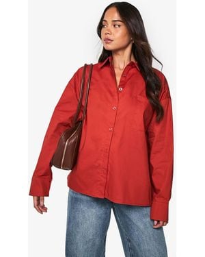 Boohoo Cotton Poplin Oversized Shirt - Red