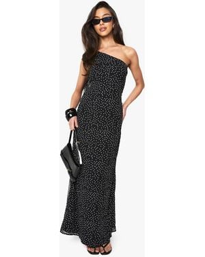 Boohoo Polka Dot Chiffon Drape Maxi Dress - Black