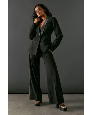 Warehouse Hotfix Side Panel Wide Leg Tailored Trouser - Black