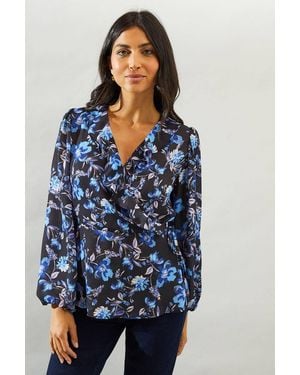 Wallis Floral Ruffle Detail Wrap Top - Blue