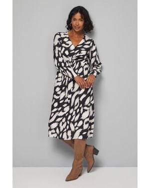 Wallis Animal Viscose Tie Front Midi Dress - White
