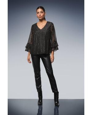 Wallis Metallic Flute Sleeve Top - Blue