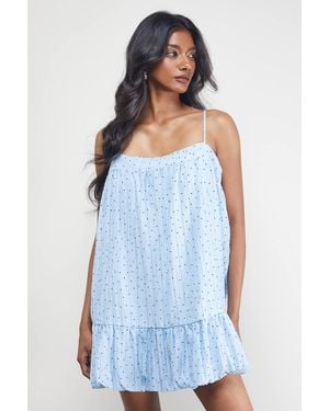 Warehouse Spot Organza Strappy Bubble Hem Mini Dress - Blue