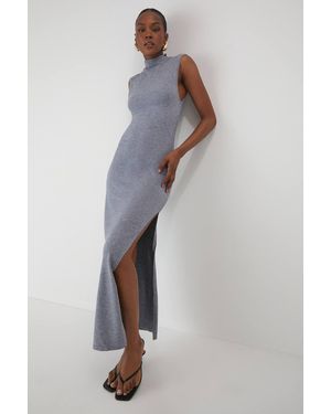 MissPap Soft Knit Grown On Neck Sleeveless Split Leg Maxi Dress - Gray