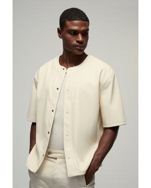 BoohooMAN Oversized Embossed Pu Baseball Shirt - Natural