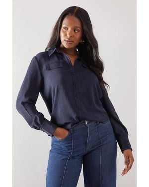 Wallis Pocket Button Through Shirt - Blue
