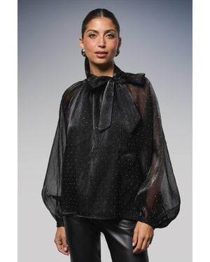 Wallis Hotfix Organza Tie Neck Blouse - Gray