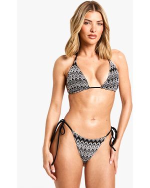 Boohoo Braguita De Biquini De Punto En Zigzag Con Atadura Lateral - Negro