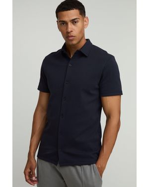 BoohooMAN Slim Interlock Short Sleeve Shirt - Blue