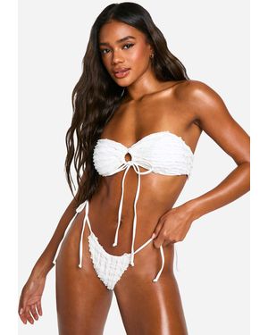 Boohoo Ruffle Bandeau Bikini Set - Brown