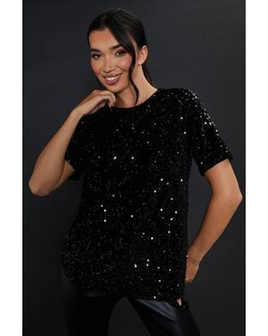 Dorothy Perkins Sequin T-Shirt - Black