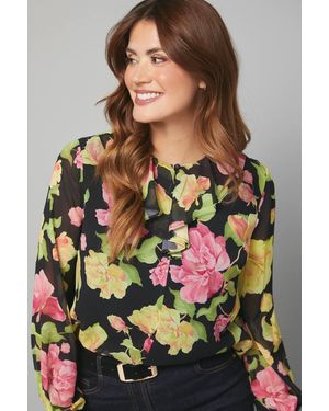 Wallis Floral Chiffon Ruffle Blouse - Gray