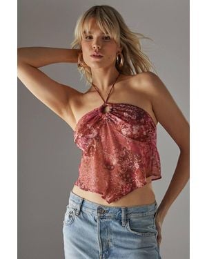Warehouse Chiffon Halter Keyhole Crop Top - Multicolor