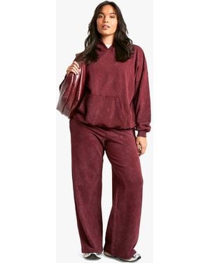 Boohoo Plus Burgundy Premium Overdye Wide Leg Jogger - Red