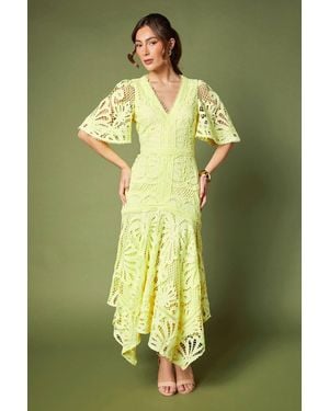 Coast Placement Lace Hanky Hem Dress - Green