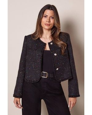 Wallis Trim Detail Boucle Edge To Edge Jacket - Black