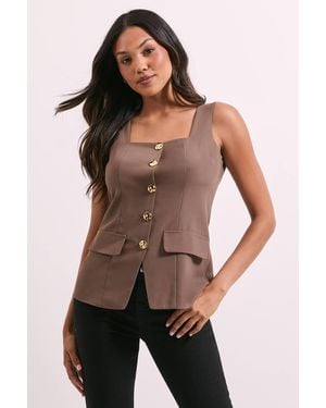 Dorothy Perkins Button Detail Longline Waistcoat - Black