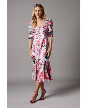 Coast Petite Satin Dress With Floral Print - Gray