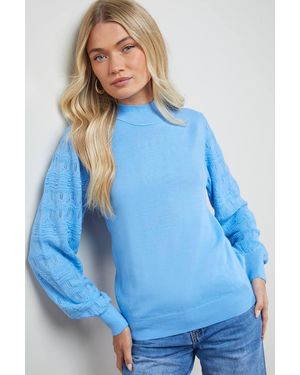 Oasis High Neck Stitchy Sleeve Sweater - Blue