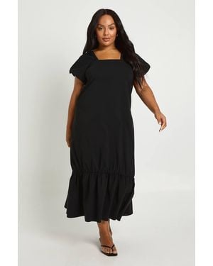 Boohoo Plus Drop Hem Puff Sleeve Midaxi Smock Dress - Black