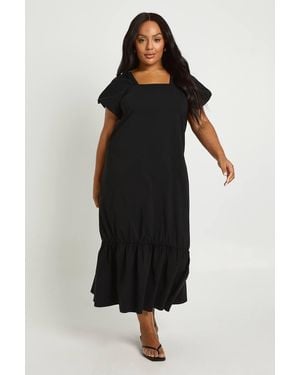 Boohoo Plus Drop Hem Puff Sleeve Midaxi Smock Dress - Black