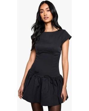 Boohoo Woven Cap Sleeve Mini Skater Dress - Black