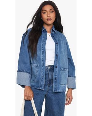 Boohoo Plus Denim Shirt Jacket - Blue