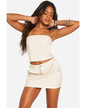 Boohoo Faux Leather Bandeau Corset Top - Brown