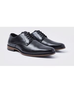 BoohooMAN Faux Leather Lace Up Derby Shoes - Black