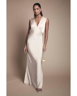 Oasis Satin Open Back Detail Maxi Bridesmaid Dress - Natural
