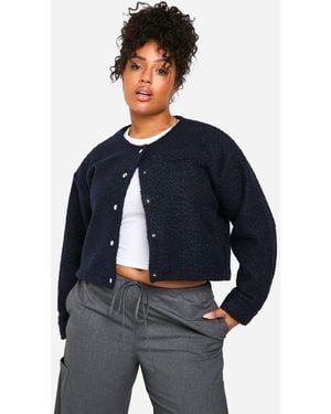 Boohoo Plus Collarless Wool Bomber Jacket - Blue