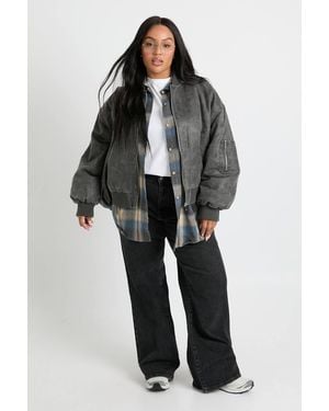 Boohoo Plus Faux Fur Leather Bomber - Black