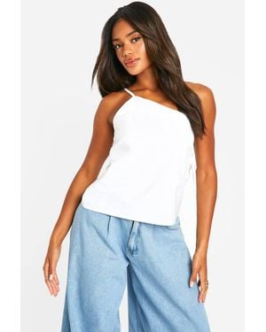 Boohoo Linen Look Asymmetric Cut Out Detail Cami - White